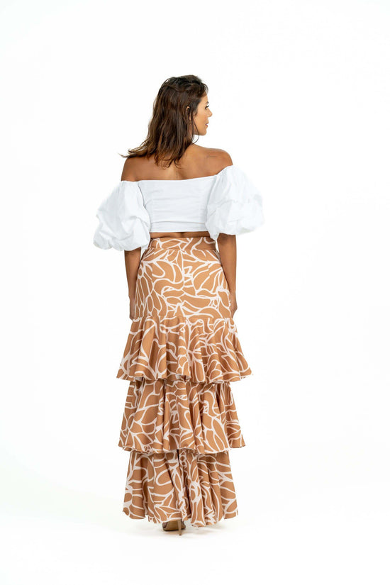 Model wearing Brahea Set - Front view showcasing crop top and maxi skirt