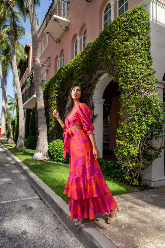 Elegant formal dress with plunging neckline and bow tie - Caryota Maxi Dress