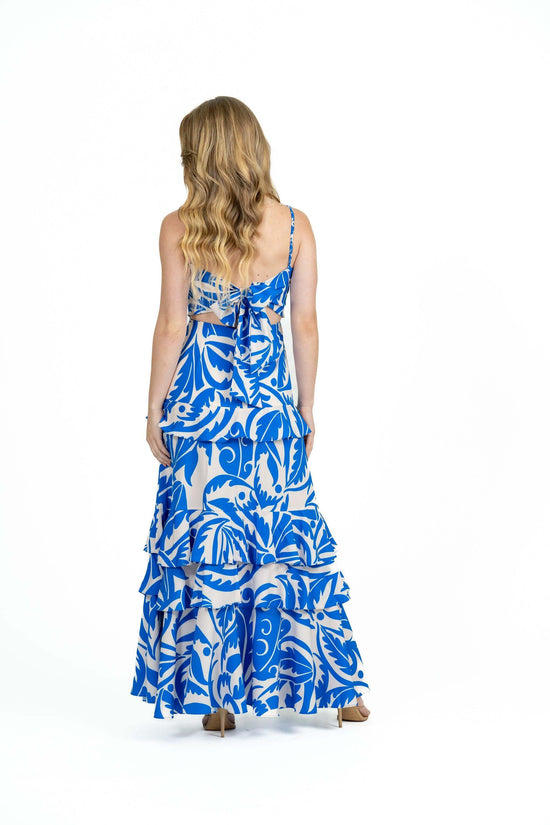 Graceful tiered ruffle skirt of the Kentia Maxi Dress adding movement and fluidity