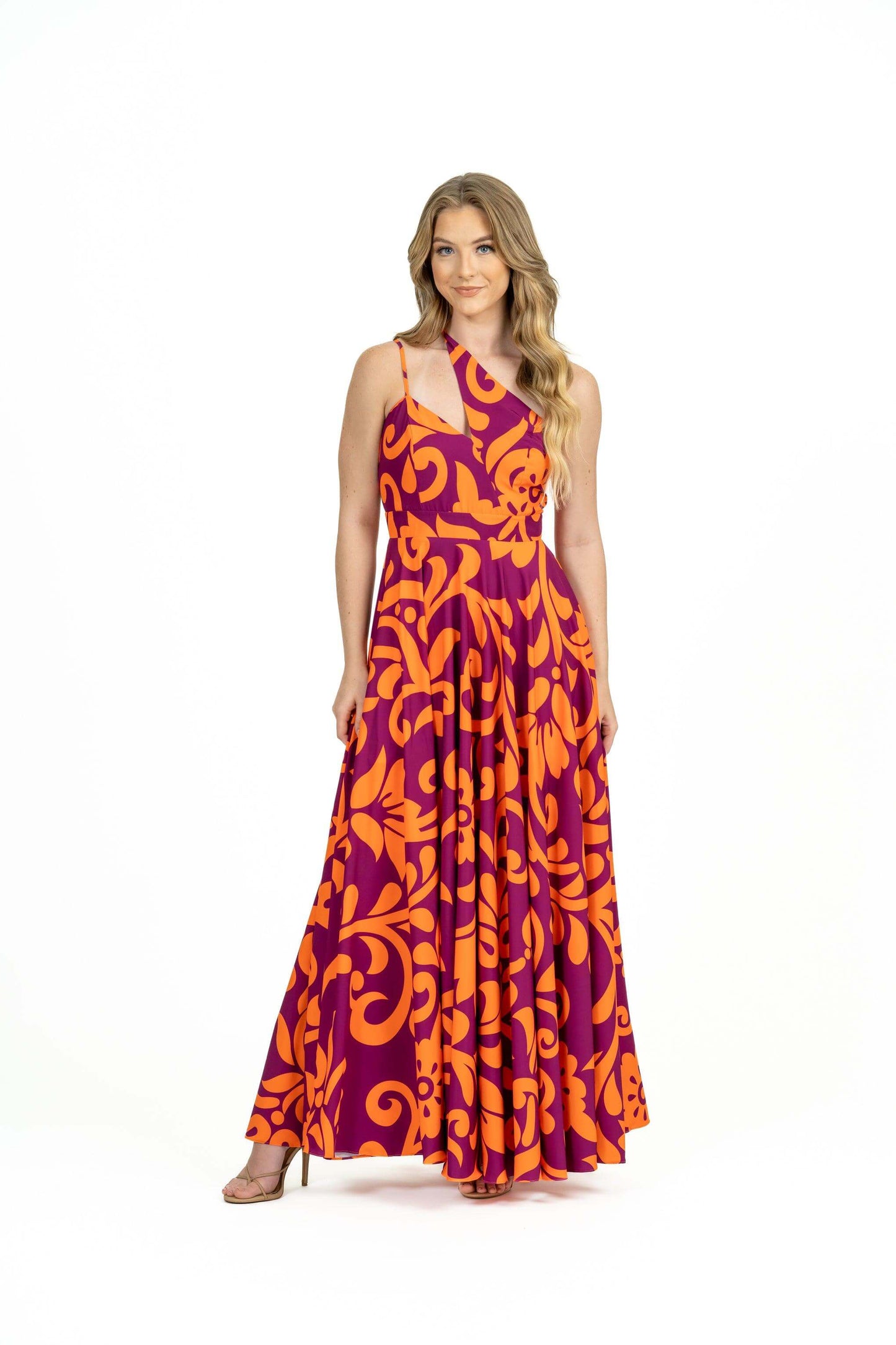 Back view of Myola Maxi Dress showing asymmetrical neckline and cutout