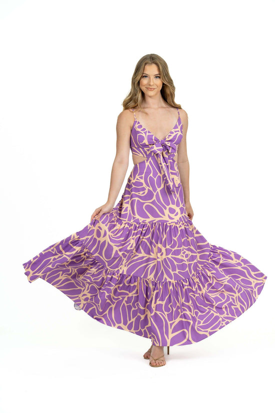 Palmetto Maxi Dress with V-neckline and front bow tie option