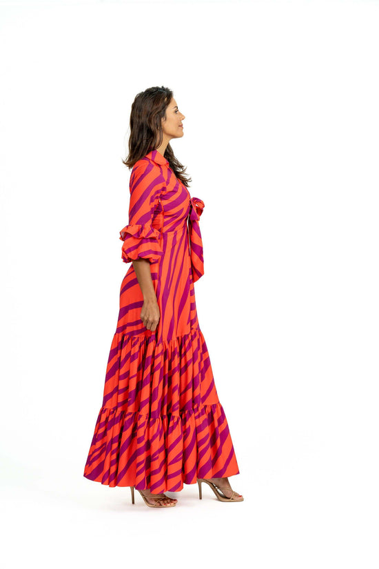 Model wearing Sago Maxi Dress, a modern twist on the shirt dress